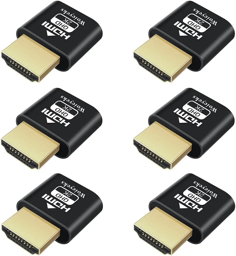 2K QHD HDMI Dummy Plug Virtual Monitor Display Emulator Compatible with Windows, Mac OS, Linux Support 1920x1080P@60HZ Multiple Resolutions(6 Pack)