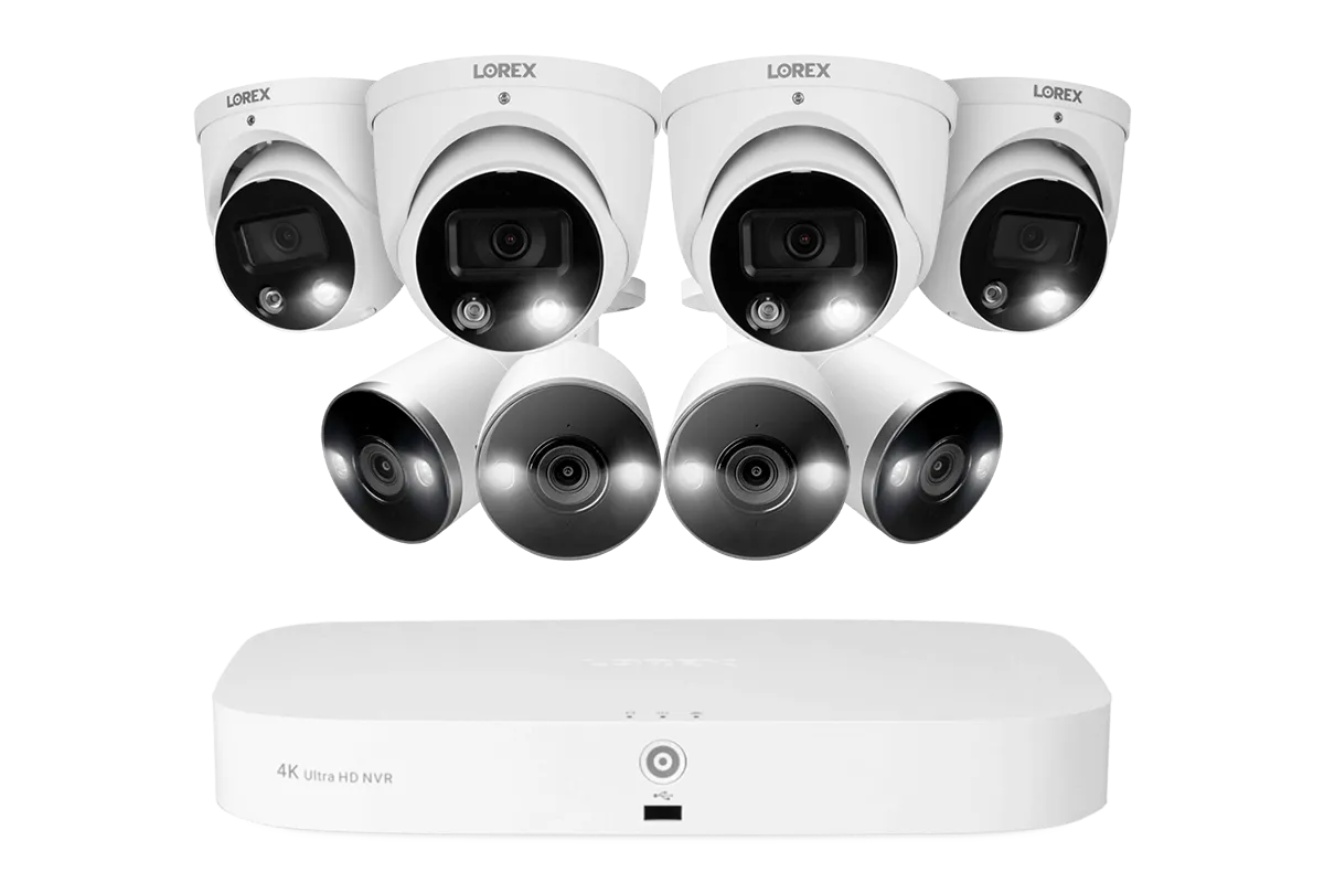 8-Channel Fusion NVR System with Dome and Bullet Smart Deterrence 4K IP Cameras