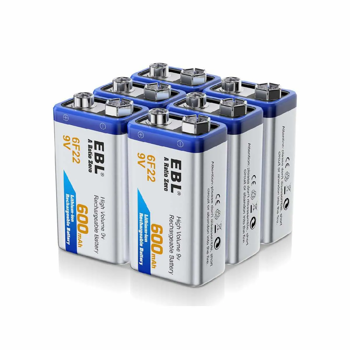 EBL 9V Li-ion Rechargeable Batteries 600mAh