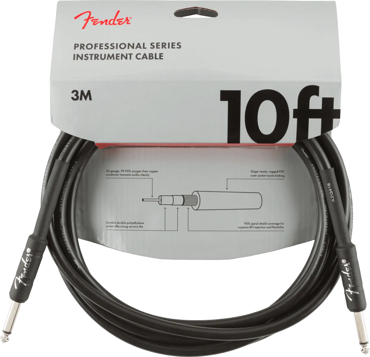 Fender Professional Series Instrument Cable 10 Foot Straight Black