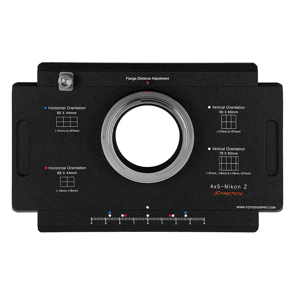 Fotodiox Pro Lens Mount Adapter, Nikon Z-Mount Mirrorless Camera Body to Large Format 4x5 View Cameras with a Graflok Rear Standard - Shift / Stitch Adapter