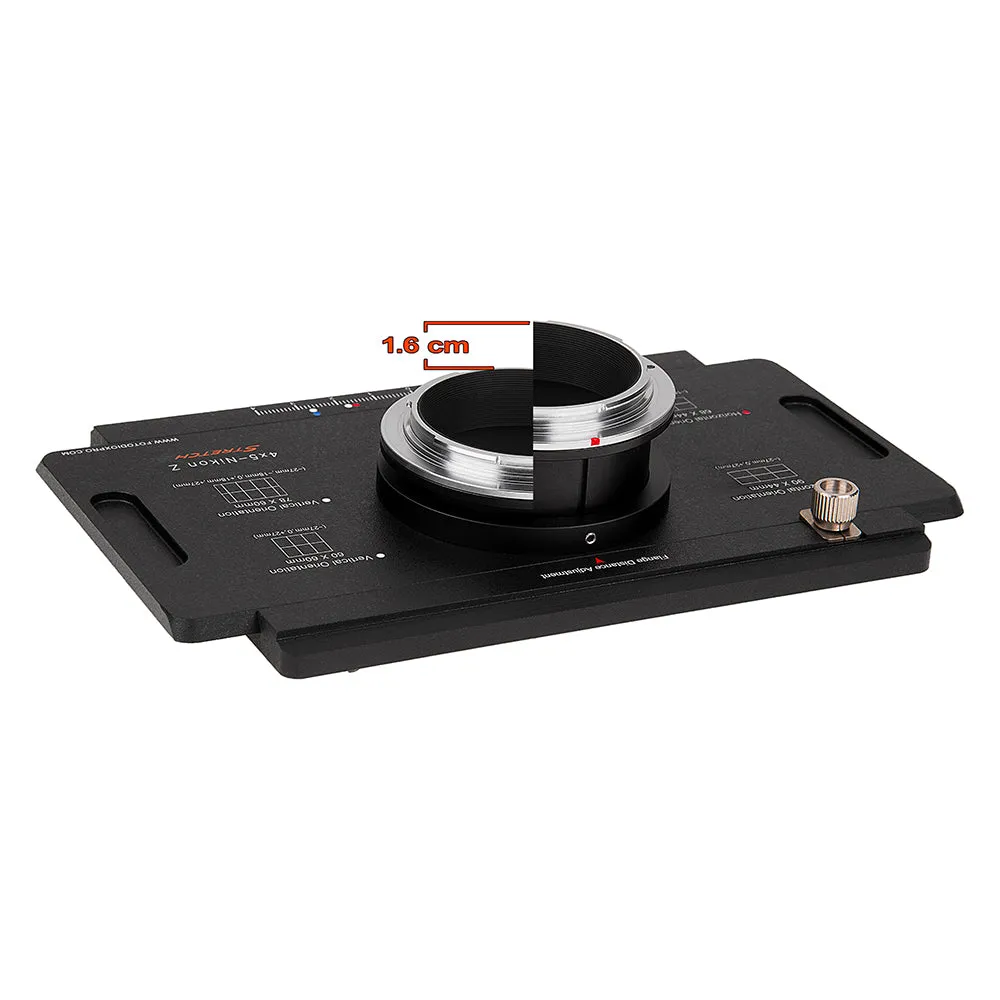 Fotodiox Pro Lens Mount Adapter, Nikon Z-Mount Mirrorless Camera Body to Large Format 4x5 View Cameras with a Graflok Rear Standard - Shift / Stitch Adapter
