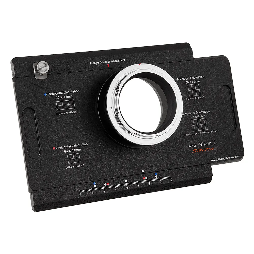 Fotodiox Pro Lens Mount Adapter, Nikon Z-Mount Mirrorless Camera Body to Large Format 4x5 View Cameras with a Graflok Rear Standard - Shift / Stitch Adapter
