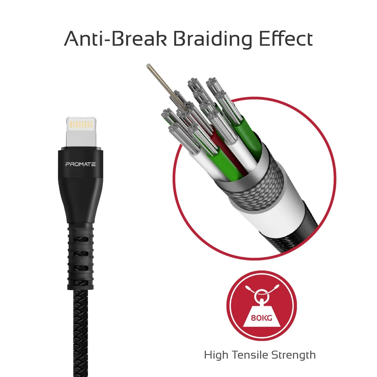 High-Speed Fast Charging Syncing 2A Lightning Connector Cable with 1.2m Tangle Free Cord