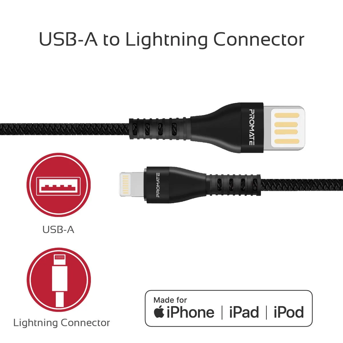High-Speed Fast Charging Syncing 2A Lightning Connector Cable with 1.2m Tangle Free Cord