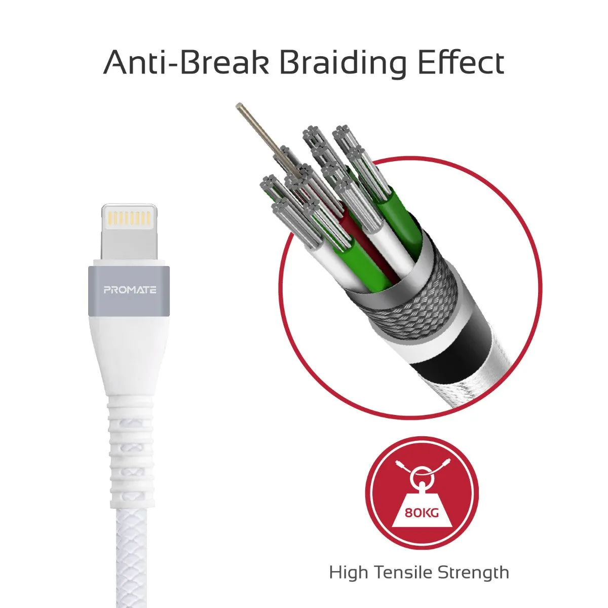High-Speed Fast Charging Syncing 2A Lightning Connector Cable with 1.2m Tangle Free Cord