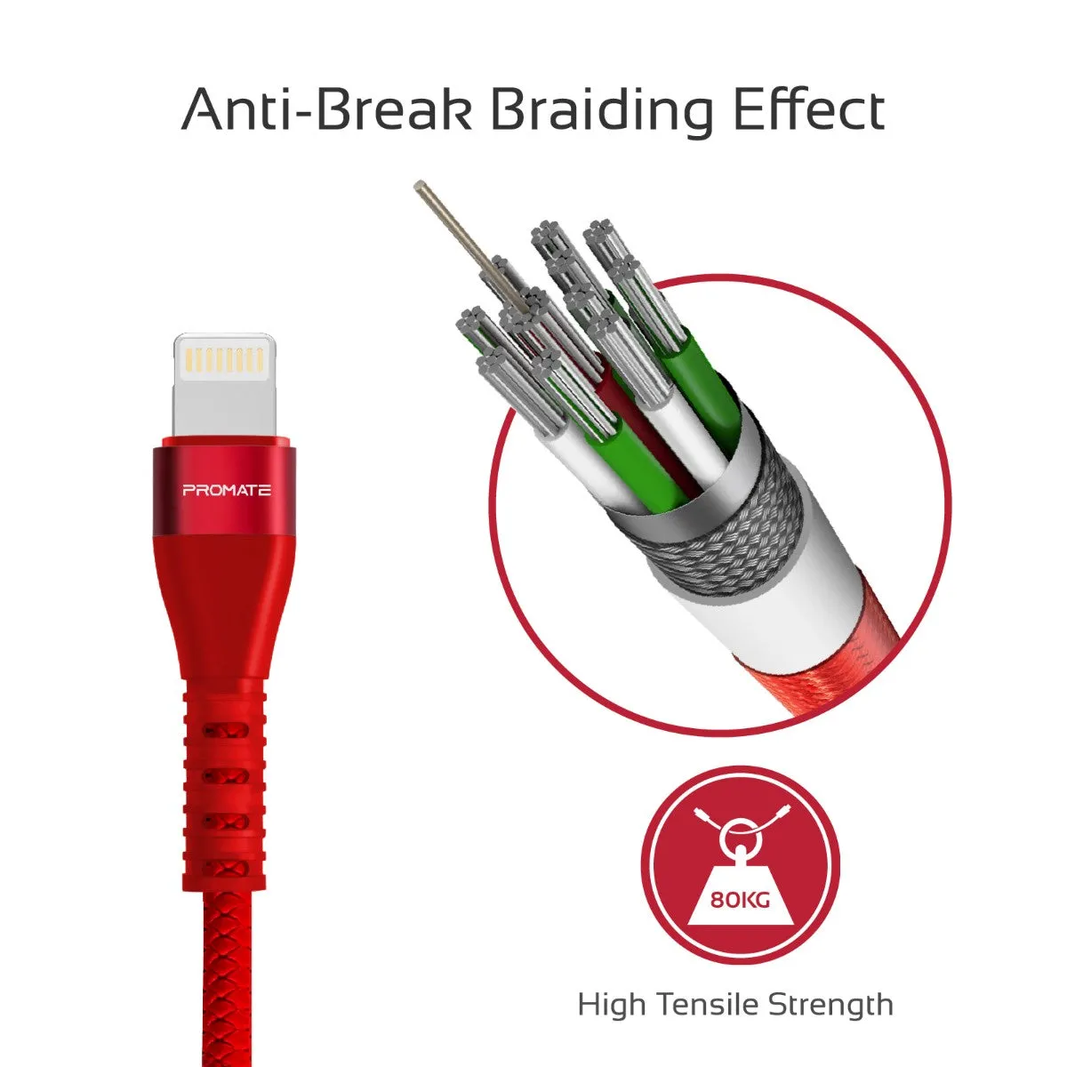 High-Speed Fast Charging Syncing 2A Lightning Connector Cable with 1.2m Tangle Free Cord