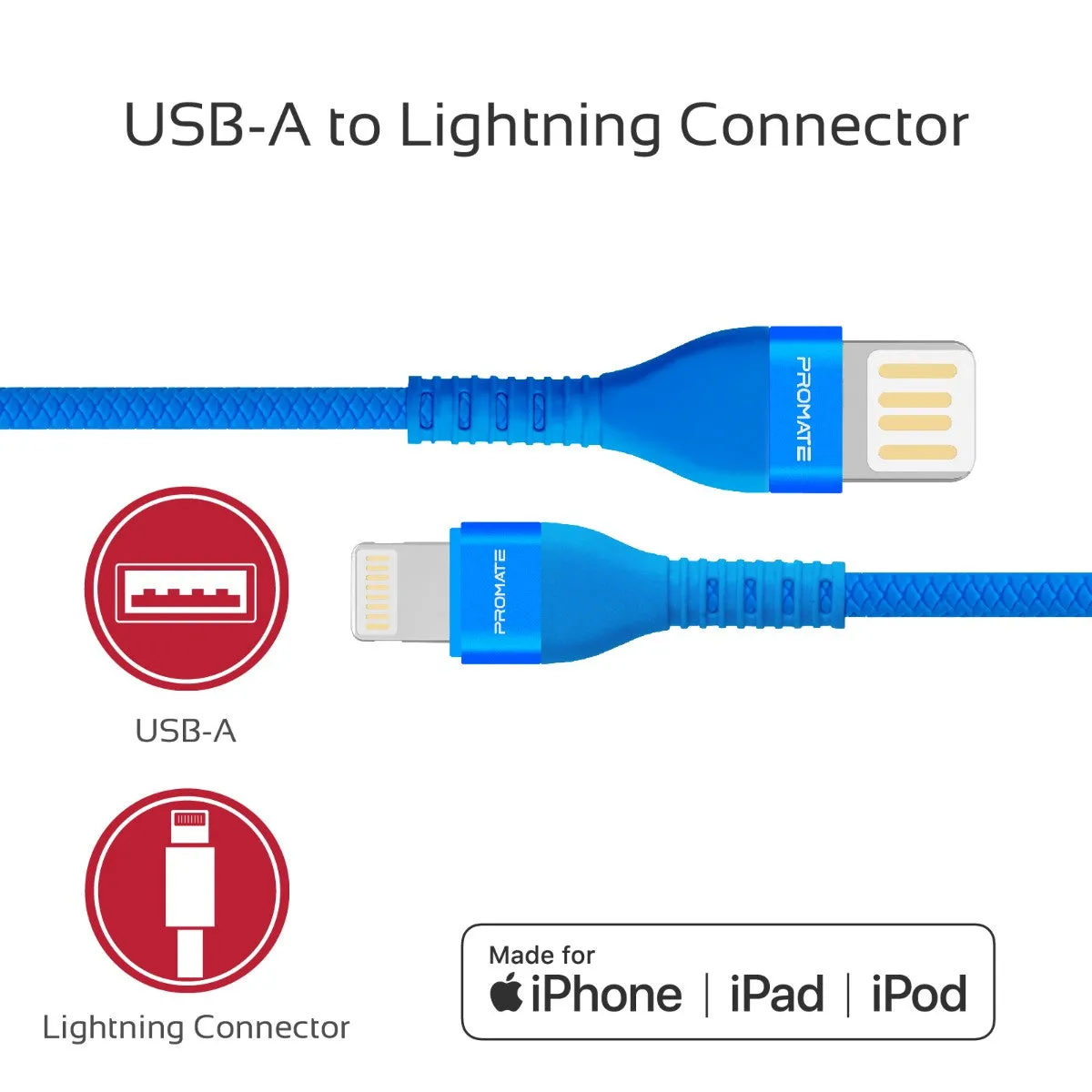 High-Speed Fast Charging Syncing 2A Lightning Connector Cable with 1.2m Tangle Free Cord