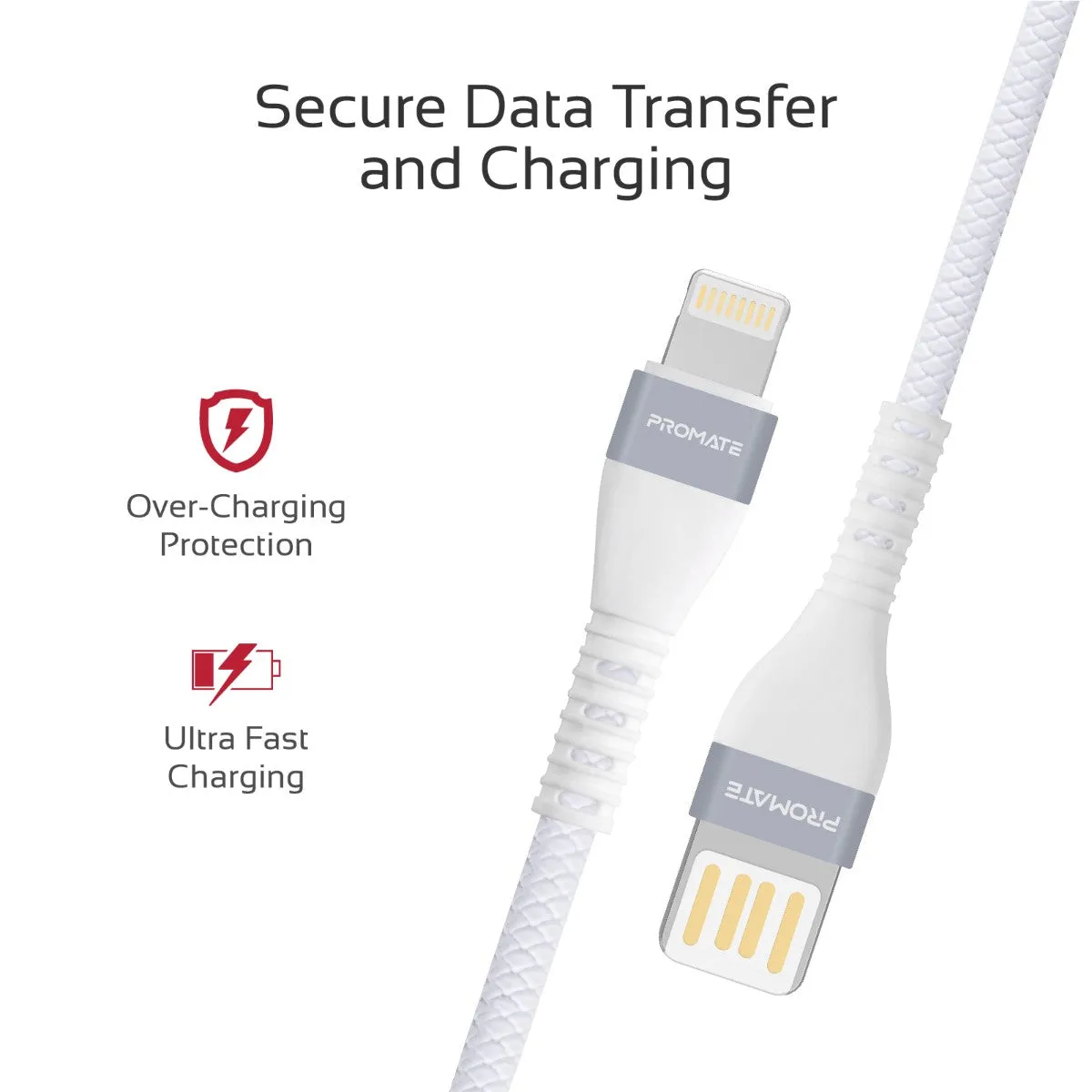 High-Speed Fast Charging Syncing 2A Lightning Connector Cable with 1.2m Tangle Free Cord