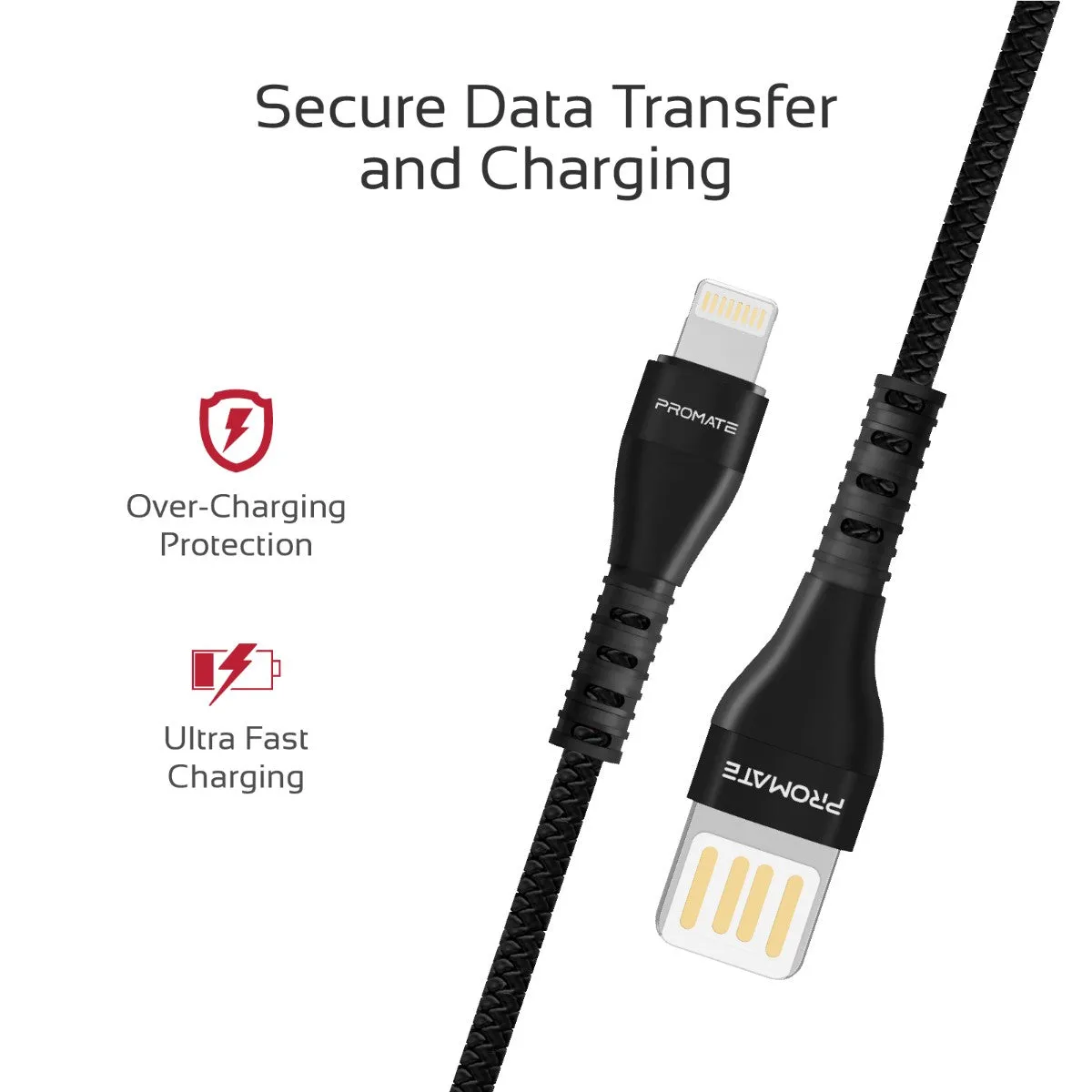High-Speed Fast Charging Syncing 2A Lightning Connector Cable with 1.2m Tangle Free Cord
