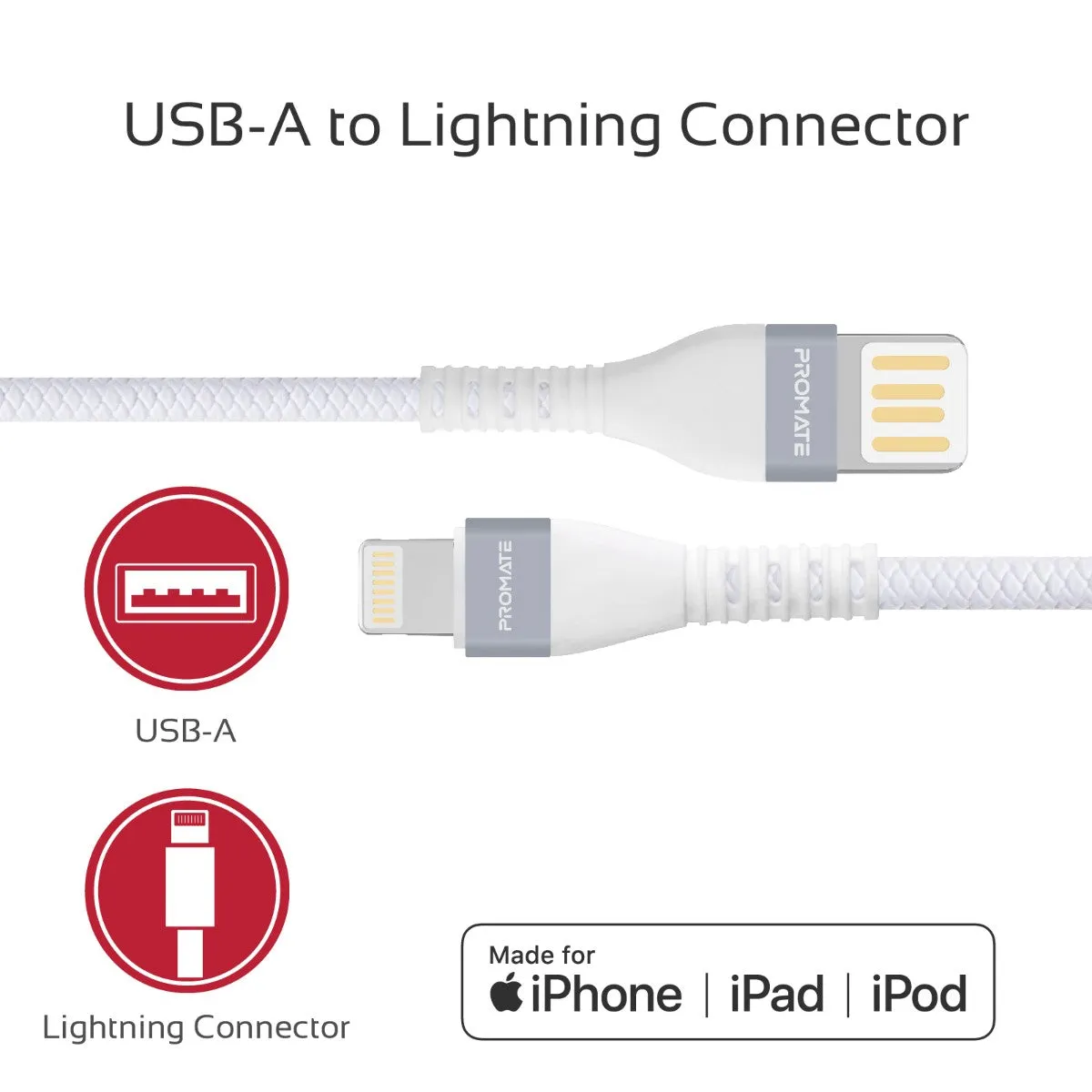 High-Speed Fast Charging Syncing 2A Lightning Connector Cable with 1.2m Tangle Free Cord
