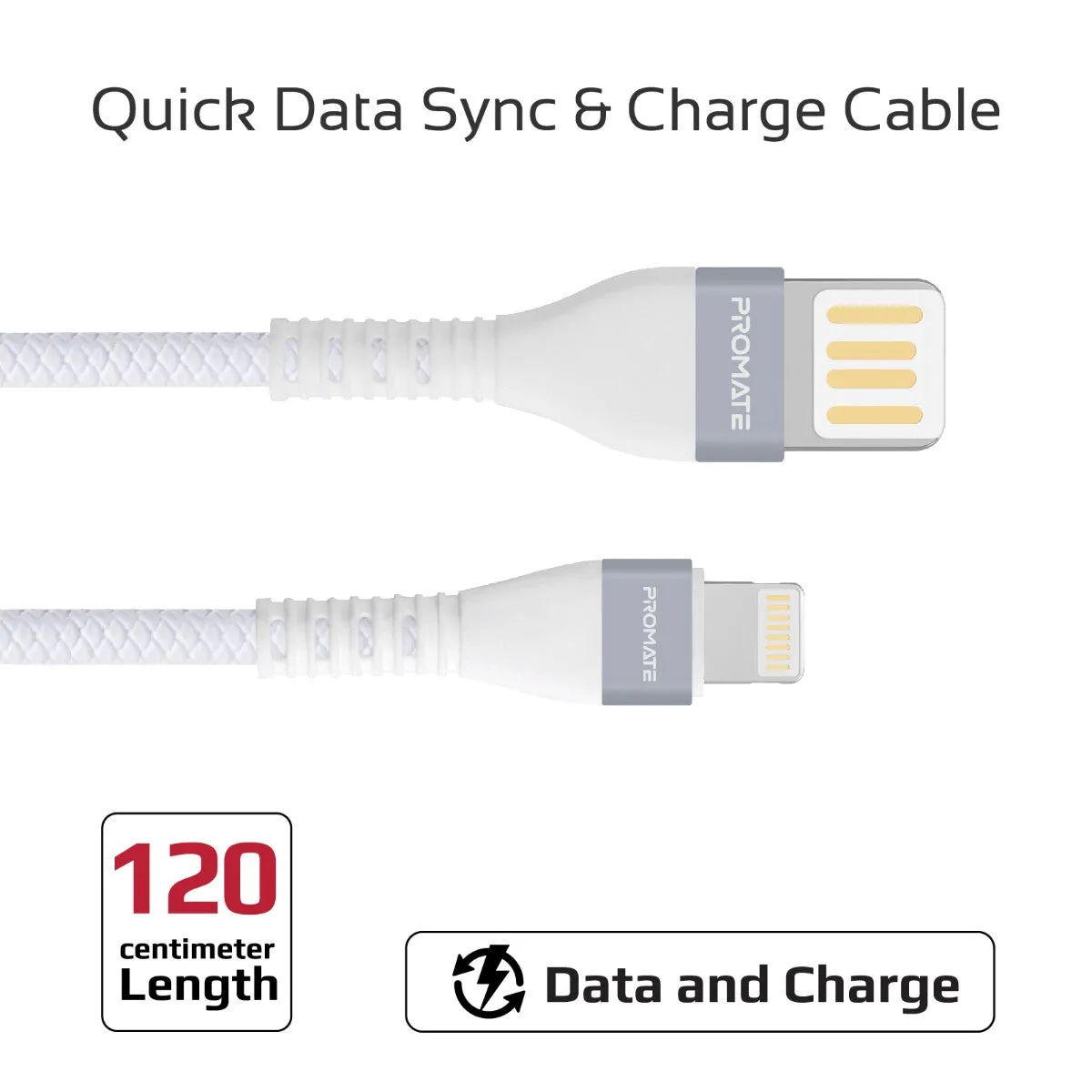 High-Speed Fast Charging Syncing 2A Lightning Connector Cable with 1.2m Tangle Free Cord