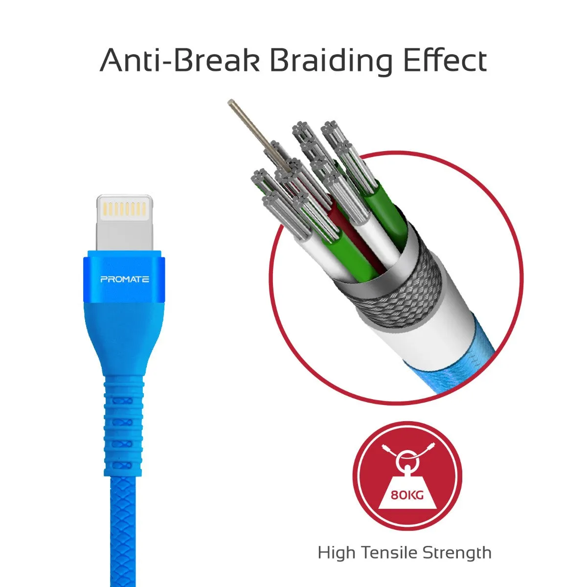 High-Speed Fast Charging Syncing 2A Lightning Connector Cable with 1.2m Tangle Free Cord