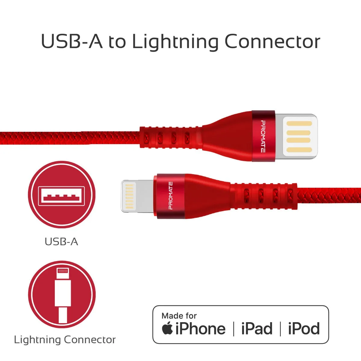 High-Speed Fast Charging Syncing 2A Lightning Connector Cable with 1.2m Tangle Free Cord