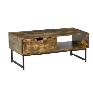 HOMCOM Industrial Coffee Table | Wooden End Table with Shelf and Drawer