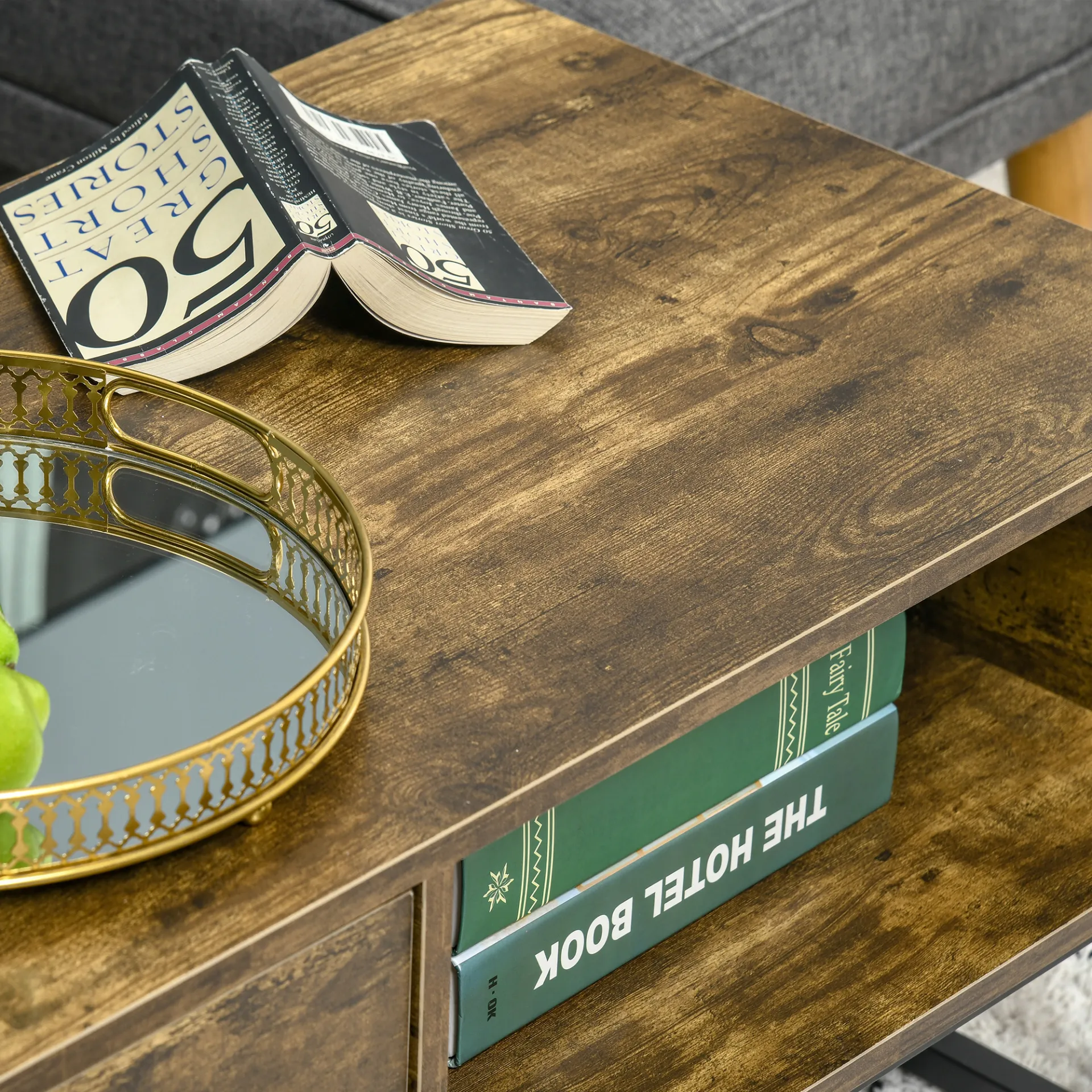 HOMCOM Industrial Coffee Table | Wooden End Table with Shelf and Drawer