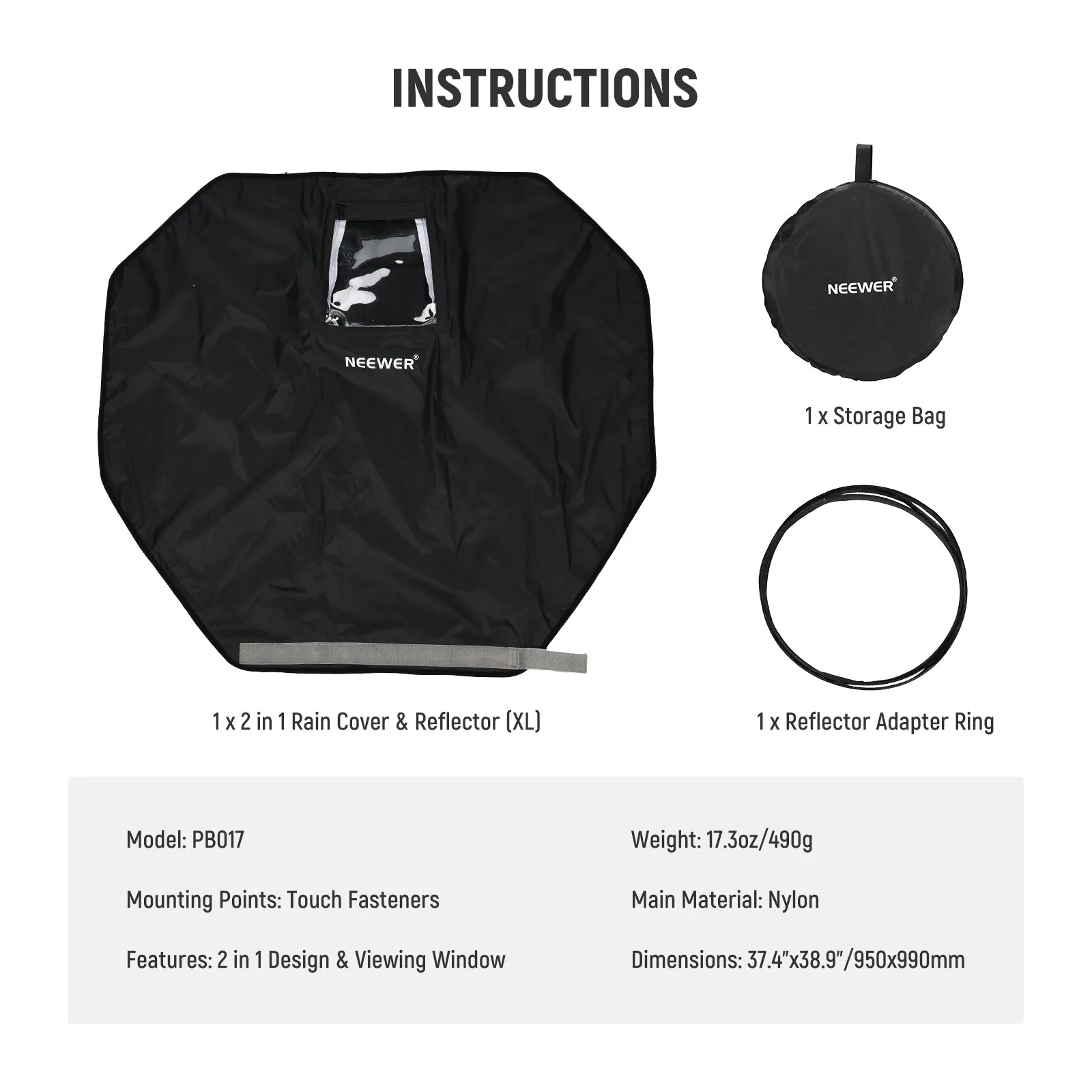 NEEWER PB017/PB018 2 in 1 Camera Rain Cover & Reflector