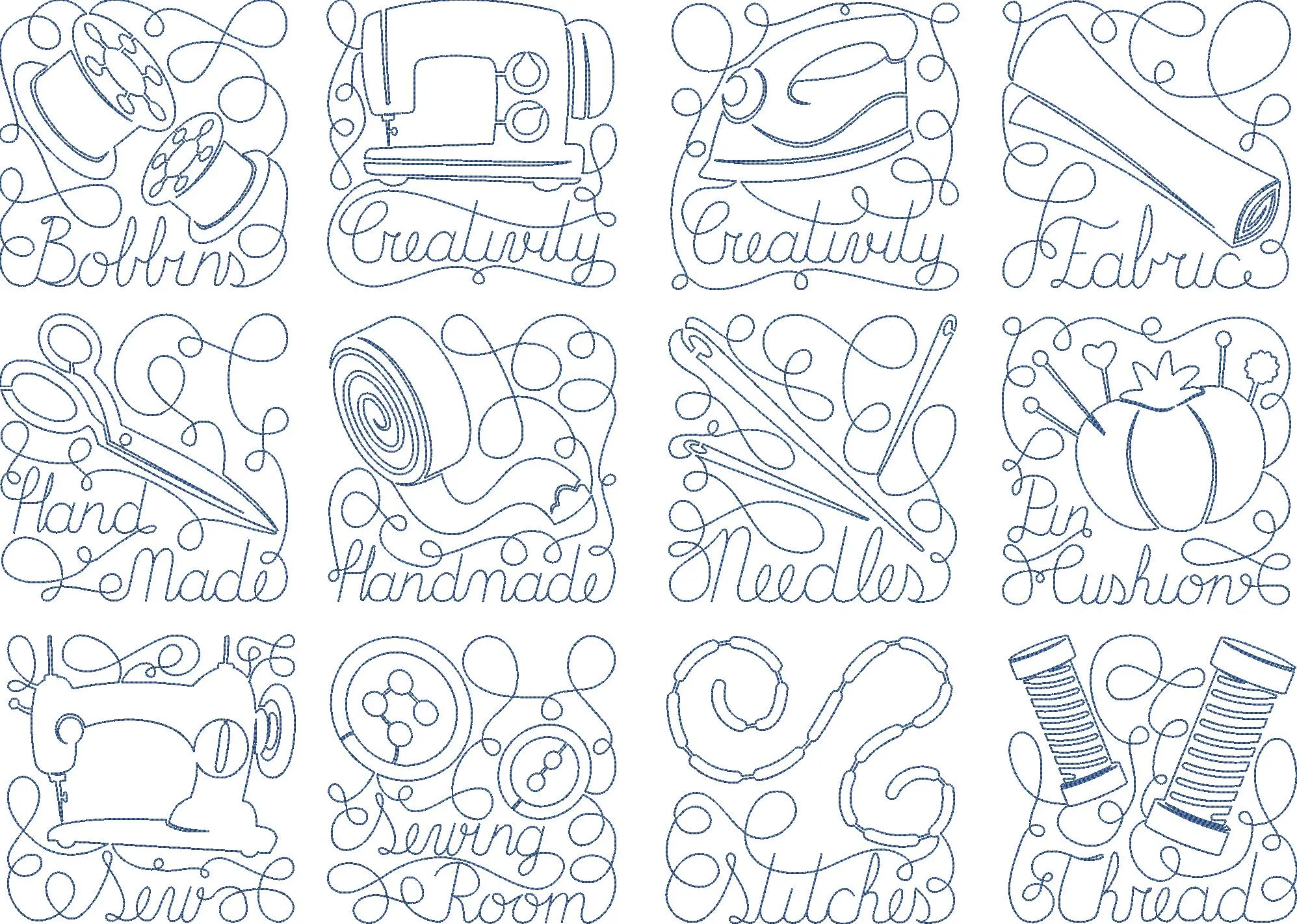 Set of 12 Redwork Sewing Collection Designs (5x7 hoop)