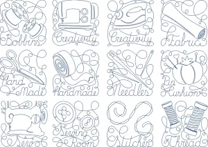 Set of 12 Redwork Sewing Collection Designs (5x7 hoop)
