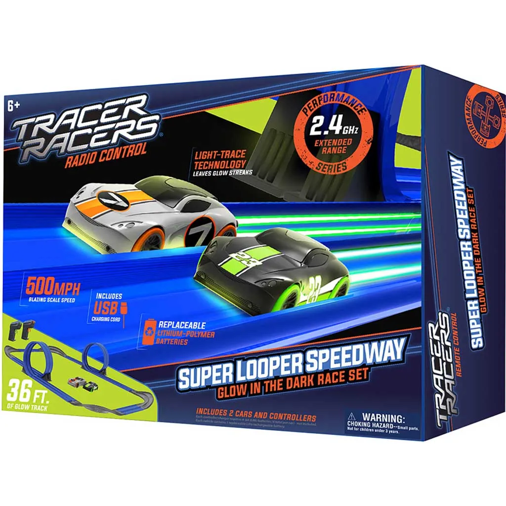 Tracer Racers RC Super Looper Speedway Glow In The Dark Race Set