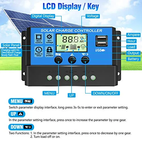 [Upgraded] 30A Solar Charge Controller, 12V/ 24V Solar Panel Regulator with Adjustable LCD Display Dual USB Port Timer Setting PWM Auto Parameter